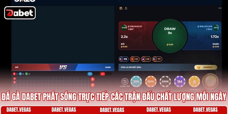 Đá gà DABET phát sóng trực tiếp các trận đấu chất lượng mỗi ngày