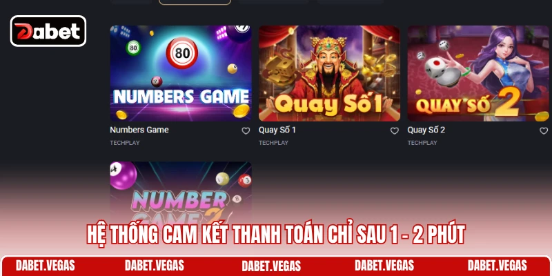 Hệ thống cam kết thanh toán chỉ sau 1 - 2 phút