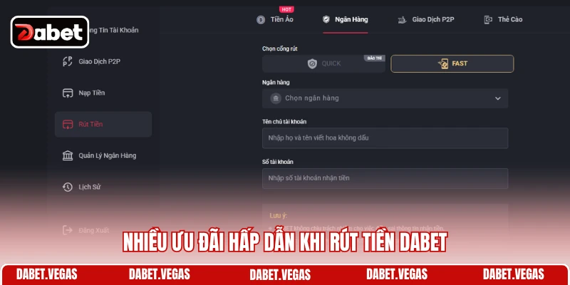 Nhiều ưu đãi hấp dẫn khi rút tiền DABET